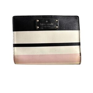 Kate Spade Striped Leather Bifold Wallet in Pink, Black and White